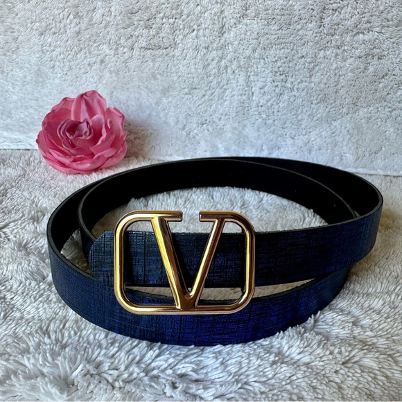 Valentino Accessories V Logo Belt Metallic Blue Poshmark